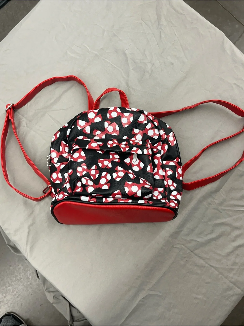 Disney Park Minnie Mouse Black & Red Polka Dot Bow Mini Backpack
